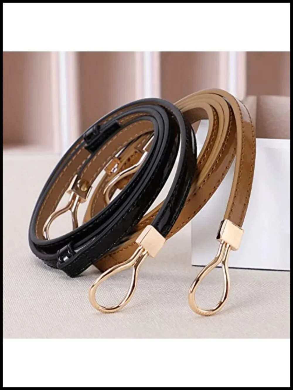 Faux Leather Skinny Belt for Women Adjustable Waist Belt with Buckle